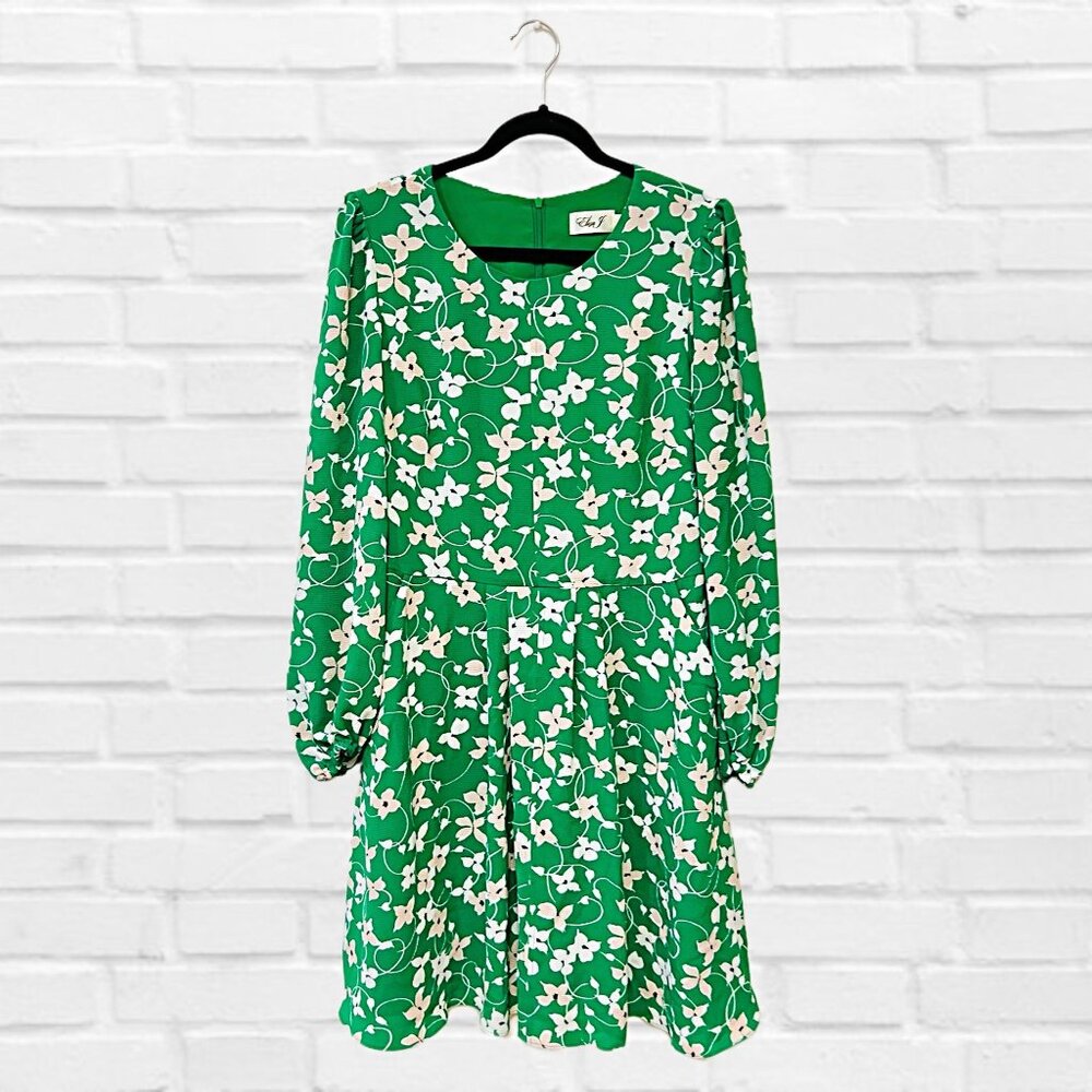 Eliza J Floral Shift Midi Dress Long Sleeve Fit & Flare Lined Pockets Size 12 - Picture 5 of 10